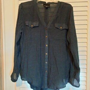 Cynthia Rowley blue shirt with bronze buttons size large